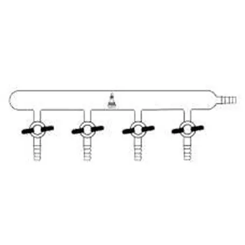 Vacuum Manifold, PTFE Straight Bore, Left Side Vacuum Connection - Ports 3, Length 325mm, Stopcock Size 2mm